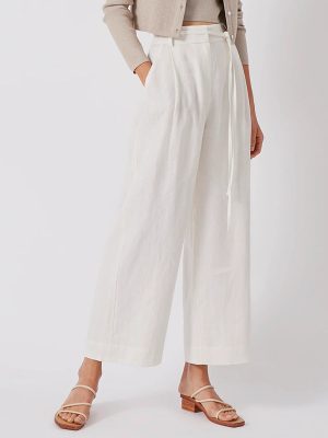 Pure Linen Lace up Cropped Pants Spri...