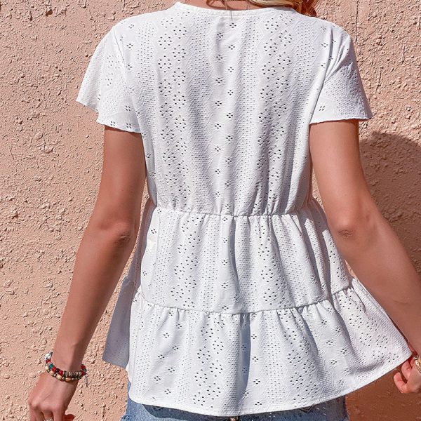 Women Summer Tops Casual Simple White Shirt - Image 4