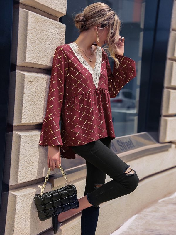 Floral Loose Summer V neck   Long Sleeve Cardigan Babydoll Shirt Top for Women - Image 3