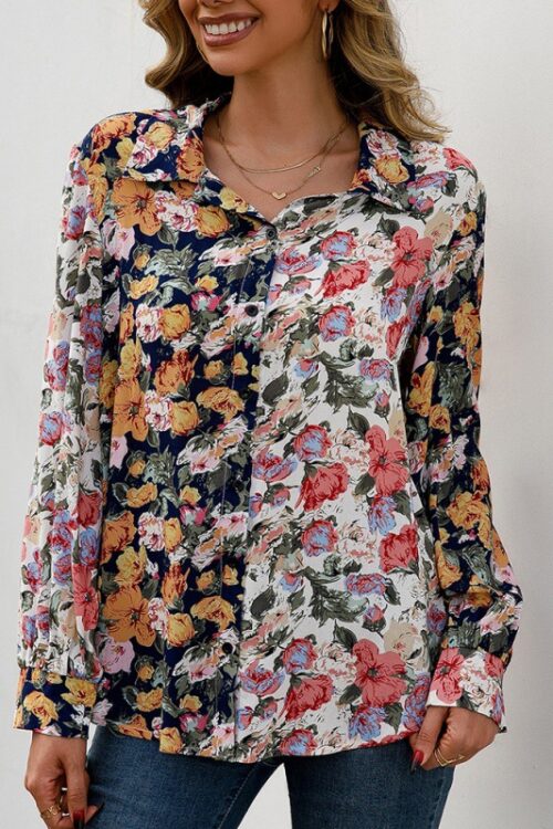 Loose Casual Floral Long Sleeved Shirt Single Breasted Multicolor Floral  Shirt Top Women