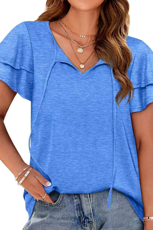 Summer Solid Color Double V Neck Loos...