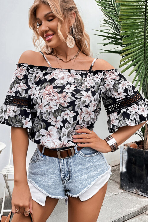 Women Clothing Casual Office off-Neck Printed Shirt