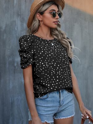 Casual Shirt Polka Dot Design Round N...