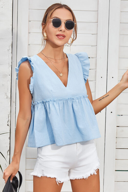 Summer  Lace Lace Patchwork Waist-Slimming V-neck Sleeveless Shirt for Women