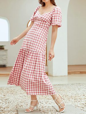 French Women Clothing Plaid Elegant H...