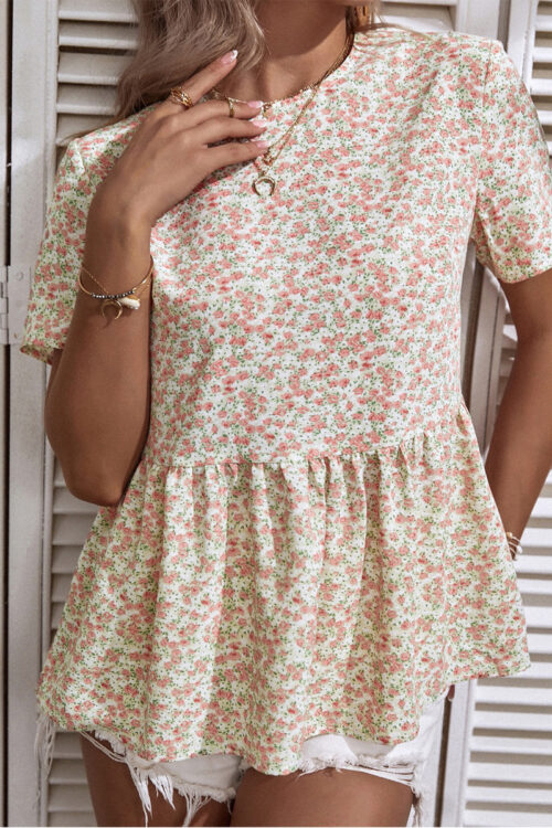 Sweet Blouse Floral Print Round Neck ...