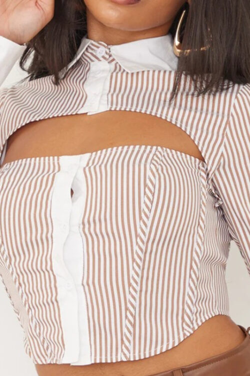 Women Sexy Slim Striped Stitching Lon...