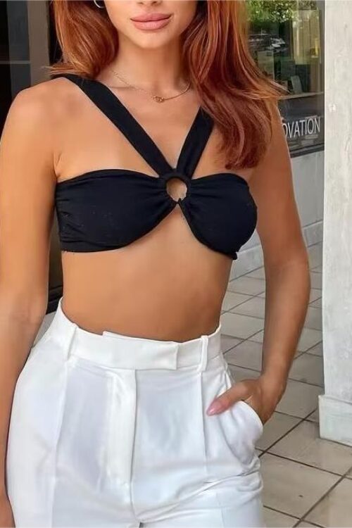 Sexy  Backless Cropped Halter Bow Collar Tube Top Short Type Top