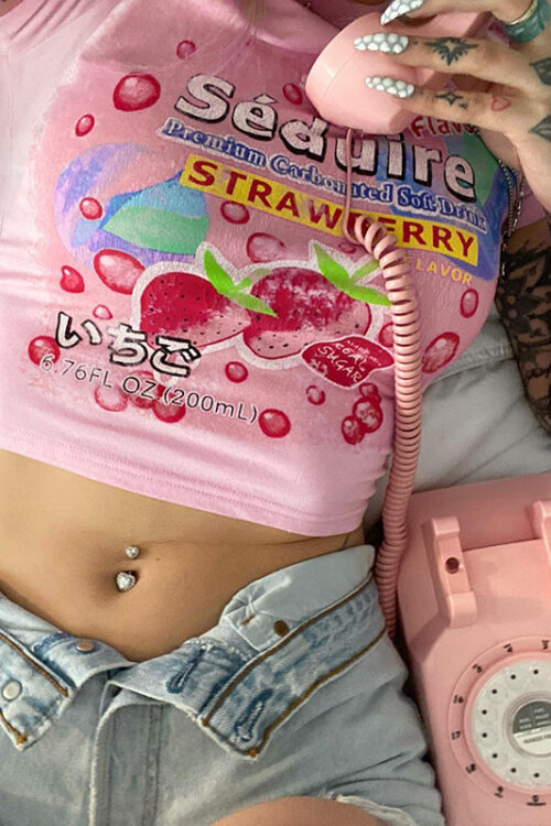Basic round Neck Pink Printed Short Sleeved Tshirt Women Summer Short All Matching Sexy Top