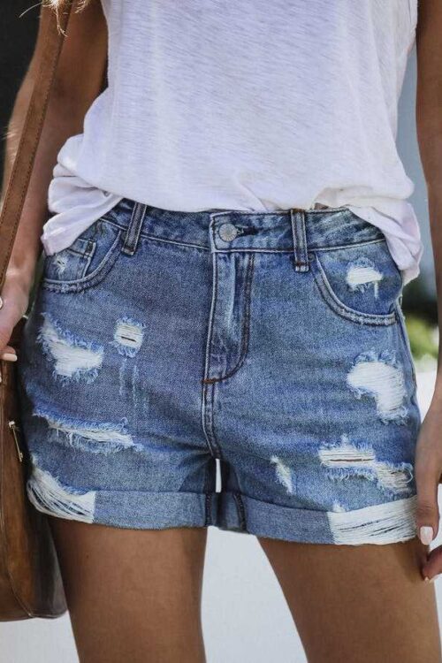 Women Clothing Curling Ripped Classic Ripped Denim Shorts Summer