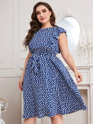 Plus Size Autumn Neck Office Printed ...