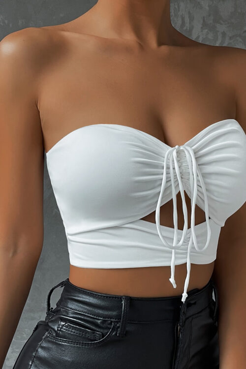 Summer Drawstring Vest Wrapped Chest Women Clothing Sexy Cutout Minicoat Women Base Tube Top
