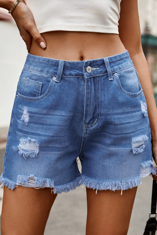 Retro Washed Ripped Jeans Casual Shorts Women