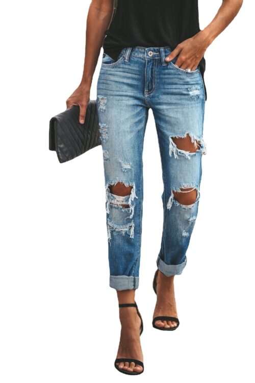 Summer Casual Washed Ripped Straight ...
