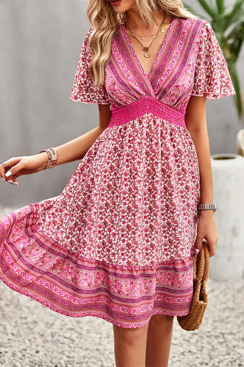 Floral Dress Summer Bohemian Casual V...