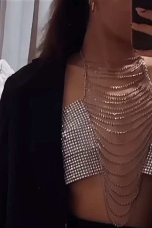 Flash Vest Sequ Metal Rhinestone Inlaid Diamond Cloth Wave Tassel Chain Halter Sexy Underwear Outer