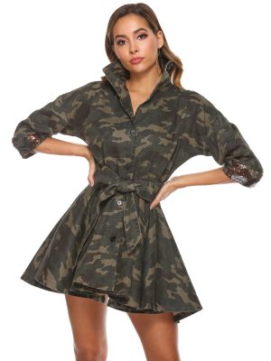 Plus Size Women Washed Cotton Camoufl...