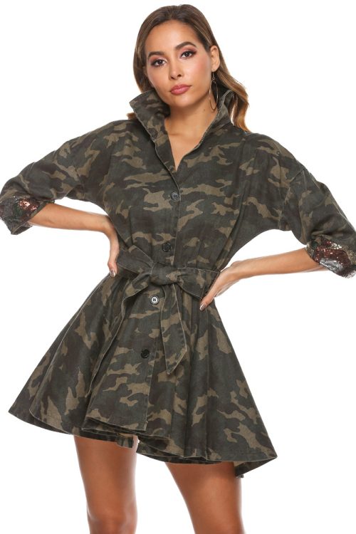 Plus Size Women Washed Cotton Camouflage Large Swing Coat
