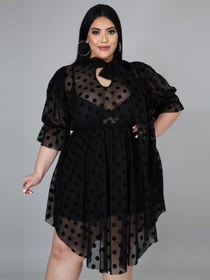 Plus Size Summer Dot Mesh See-through...