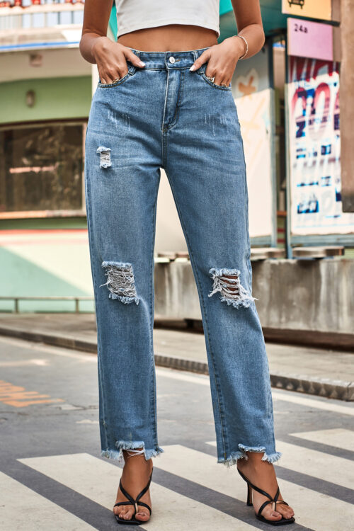 Summer Denim Ripped Trousers Internet Celebrity Women Clothes Casual Pants