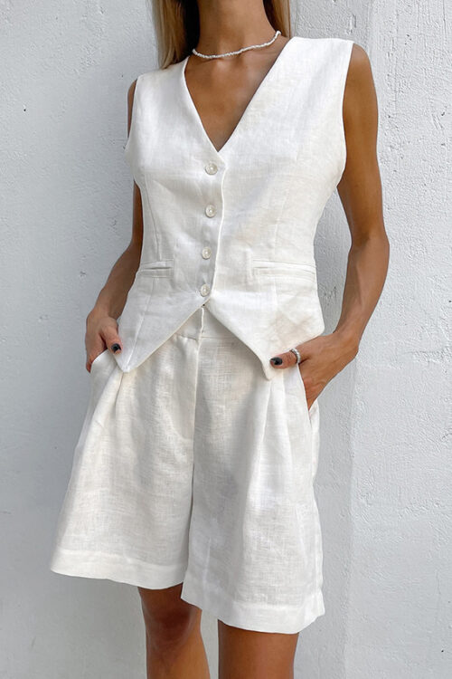 Design Cotton Linen Suit Vest Suit Wo...