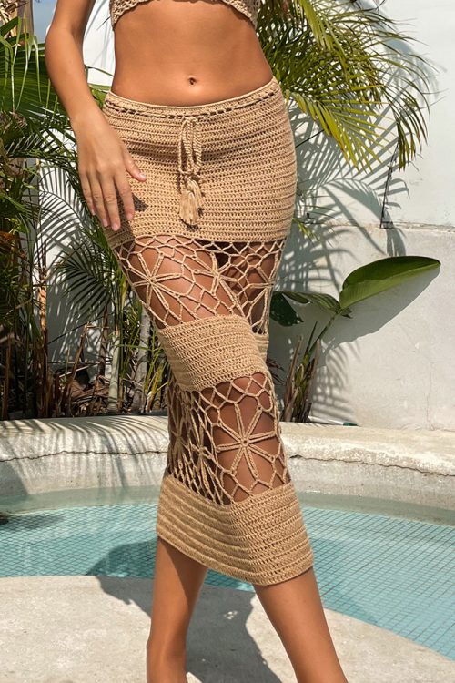 Outdoor Beach Vacation Handmade Woven Hollowed Strap Adjustment Sexy Skirt