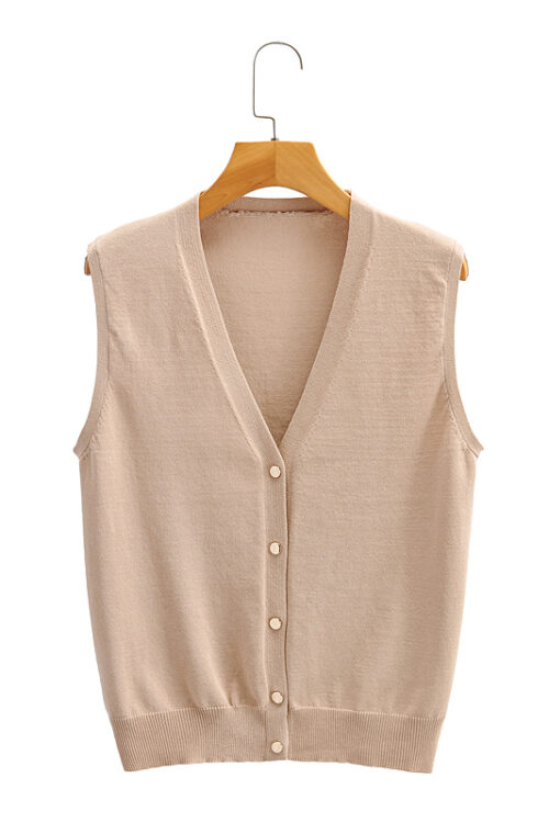 Knitted Sweater Vest Cardigan Sleevel...