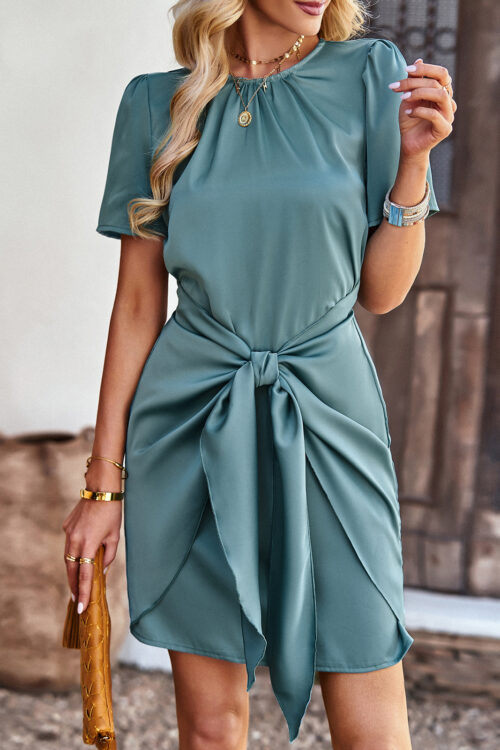Dress Women Summer Solid Color round ...