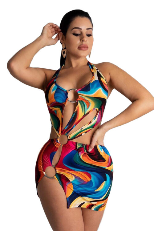 Women Clothing  Women Swimsuit Colorful Printing Dress