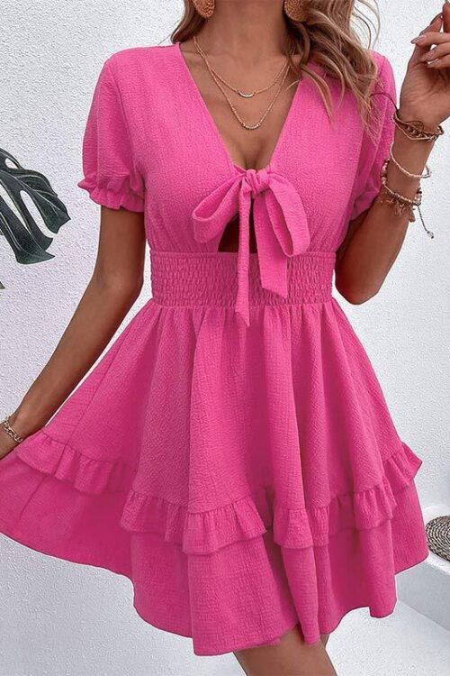Summer Rose Red Hollow Out Cutout Lac...