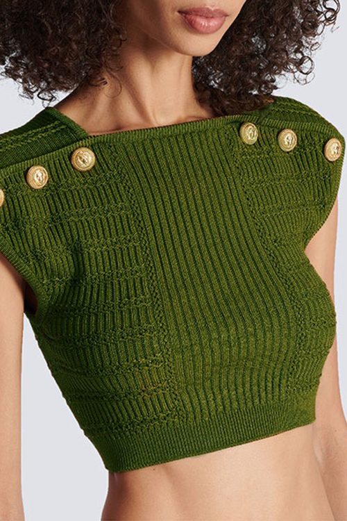 Summer Wide Shoulder Sleeveless Knitt...