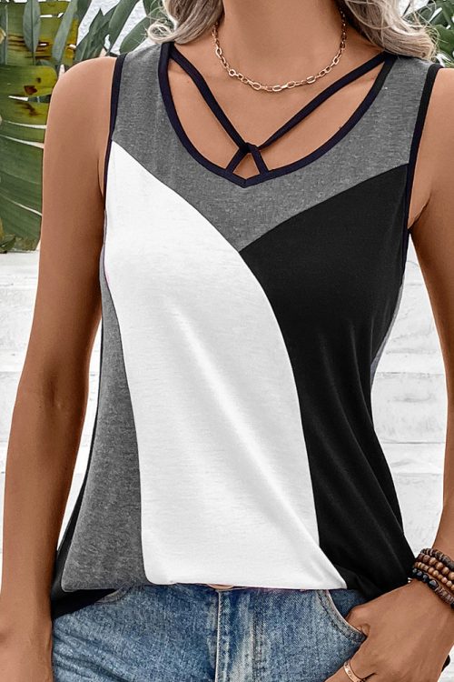 Sleeveless Color Contrast Patchwork S...