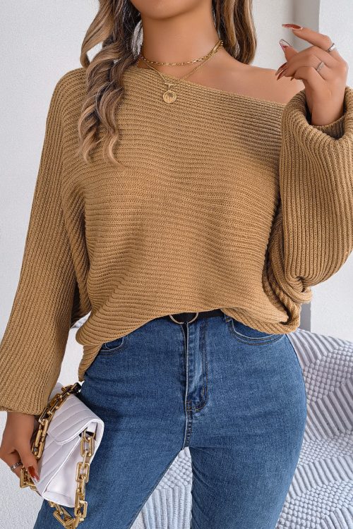 Autumn Casual Loose Solid Color Batwing Sleeve Pullover Sweater