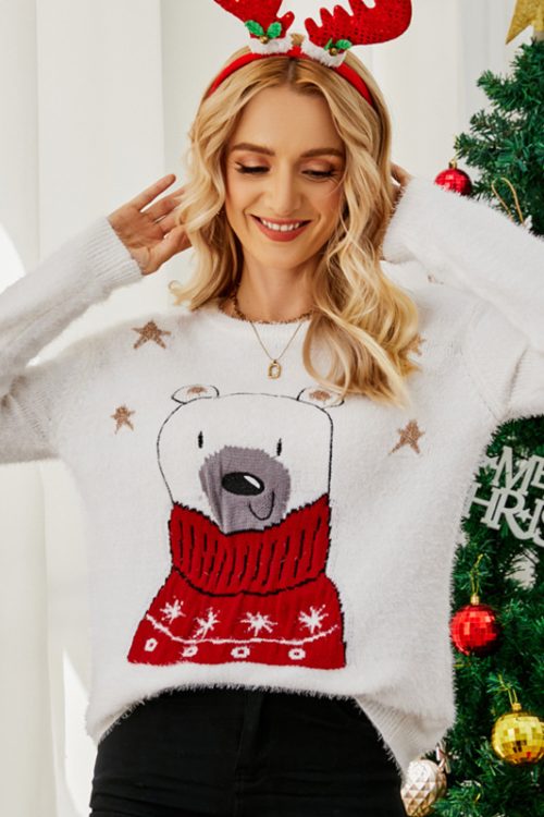 Embroidered Bear Christmas Sweater