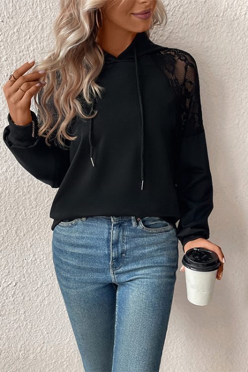 Fall Women Wear Long Sleeve Hooded Black Sweater