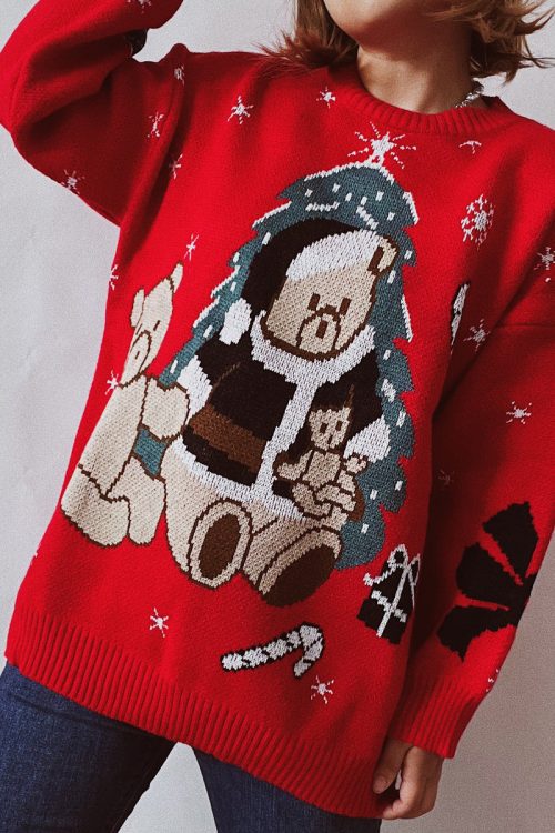 Christmas Casual Loose Thick Christmas Bear round Neck Long Sleeve Bottoming Pullover