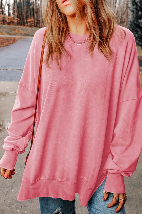 Simple Solid Color Loose Pullover Top...
