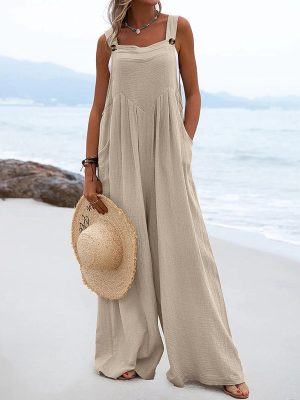 Women Summer Jumpsuit Ethnic Solid Co...