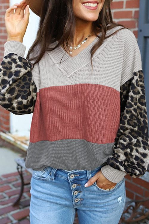 Sweater Women Long Sleeve Autumn Leopard Splicing Street Pullover