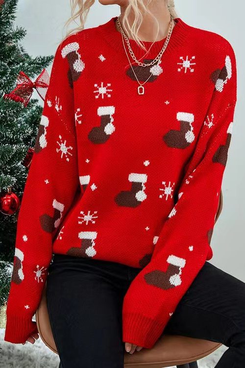 Christmas Festival Pullover Women Sweater Round Neck Loose Sweater