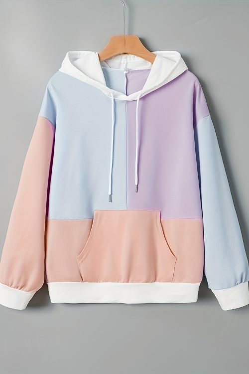Long Sleeve Hooded Color Matching Sweatshirt Women Loose Ladies