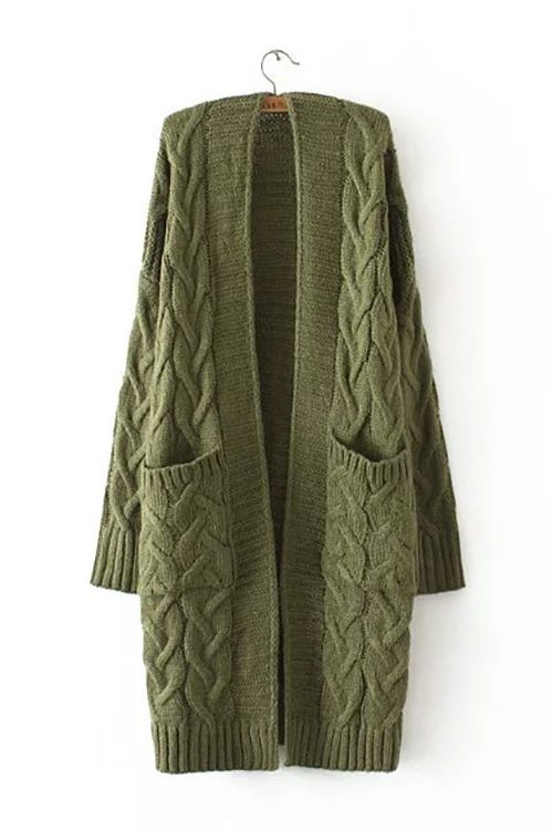 Autumn Winter Women’s Twist Knit Sweater Cardigan – Mid-Length Coat