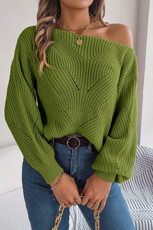 Hollow Out Shoulder Lantern Sleeve Sweater: Casual Winter