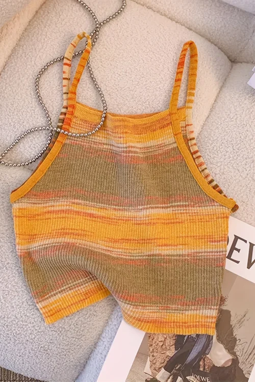 2024 Rainbow Striped Ribbed Knit Cami Top