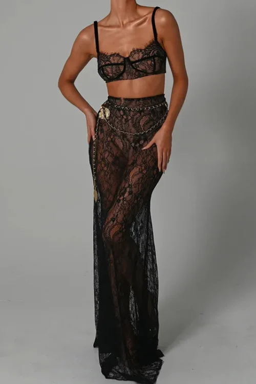 Hot Sheer Lace Hollow Out 2-Piece Set...