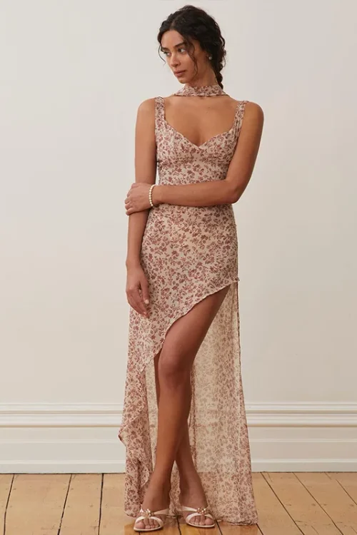 Floral Print Backless Maxi Dress for Elegant Summer Nights