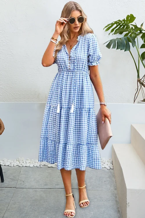 Chic Plaid A-line Summer Dress with T...