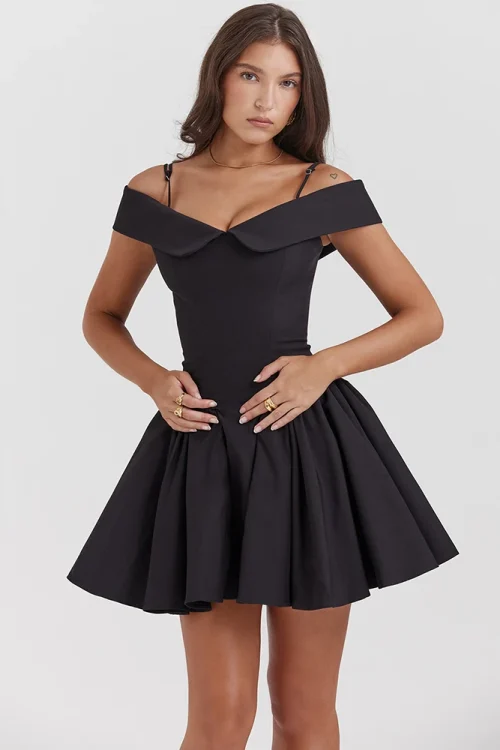 Black Off-shoulder Mini Dress –...