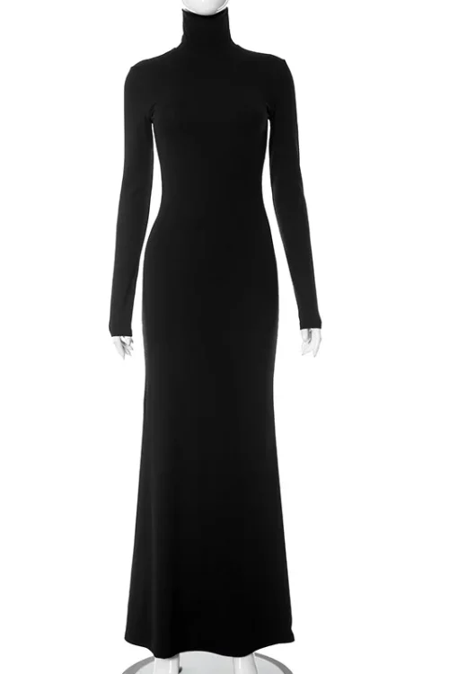 Elegant Turtleneck Maxi Dress: Crypto...