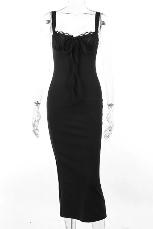 Lace Elegance Tie-Front Maxi Dress: B...